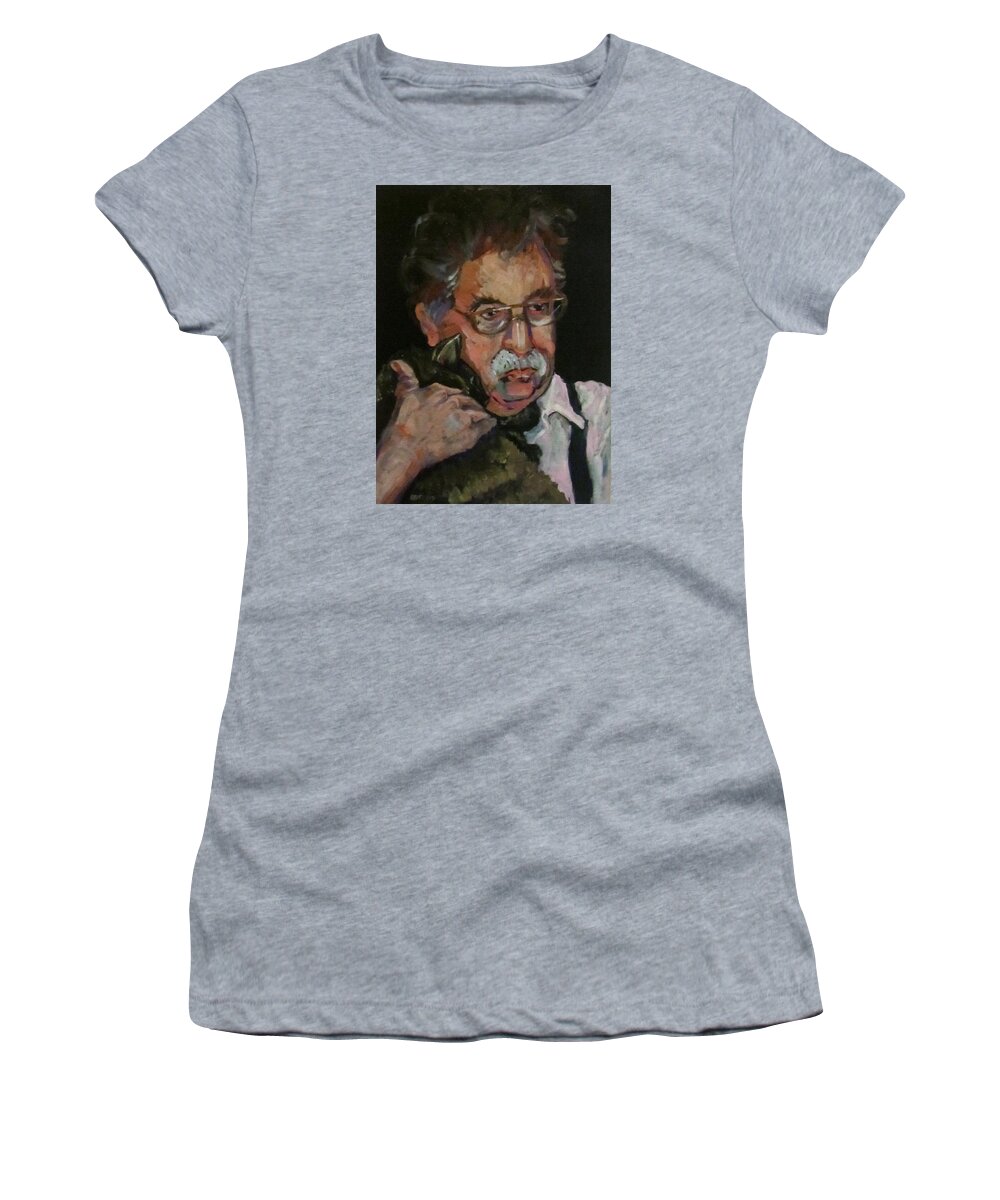 Man Women's T-Shirt featuring the painting Mr Mustache and his cat by Barbara O'Toole
