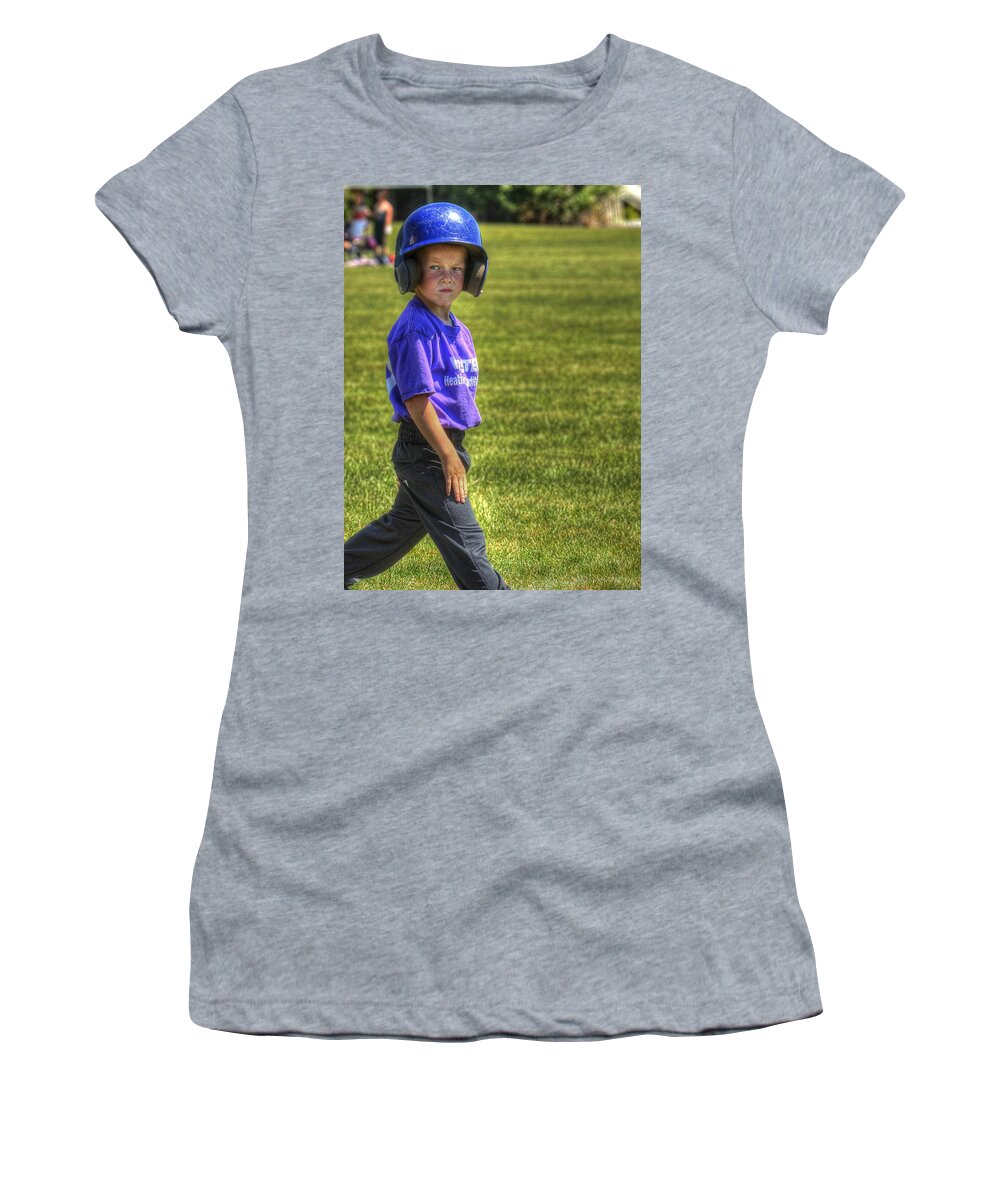 Mcminnville Women's T-Shirt featuring the photograph Runner On Base 1799 by Jerry Sodorff