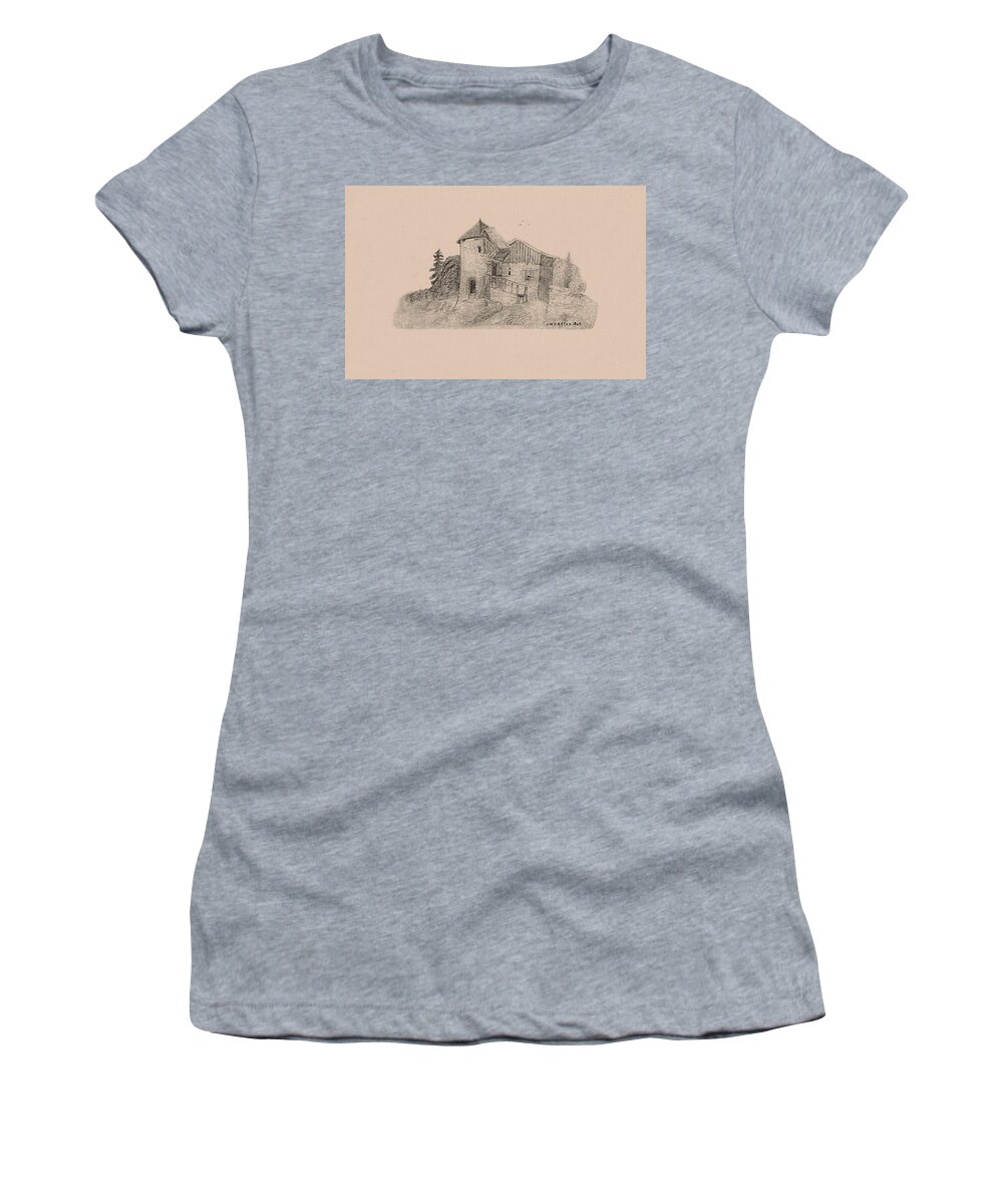 Rural Women's T-Shirt featuring the drawing Rural English Dwelling by Donna L Munro