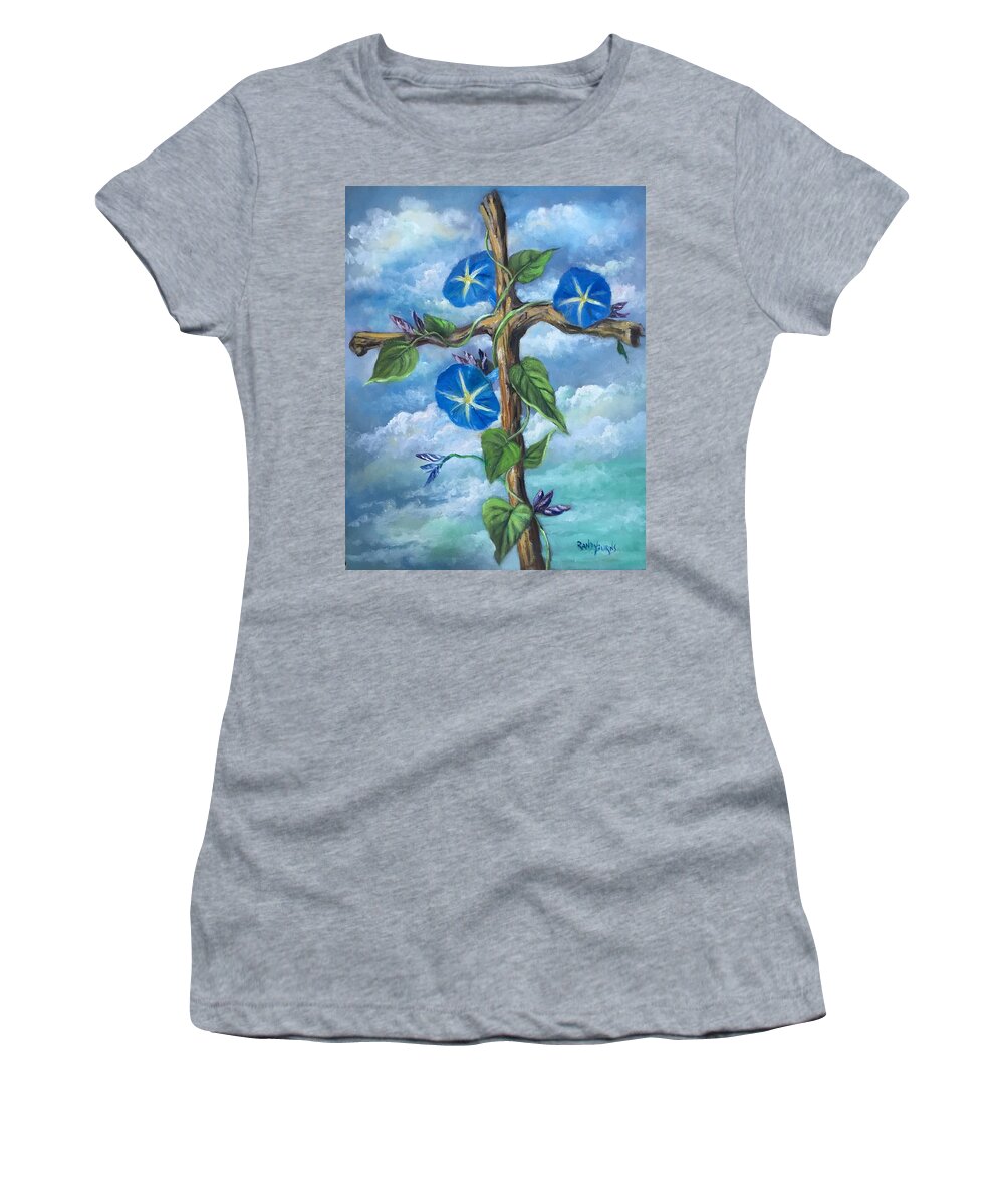 Morning Glory Women's T-Shirt featuring the painting Heavenly Blue by Rand Burns
