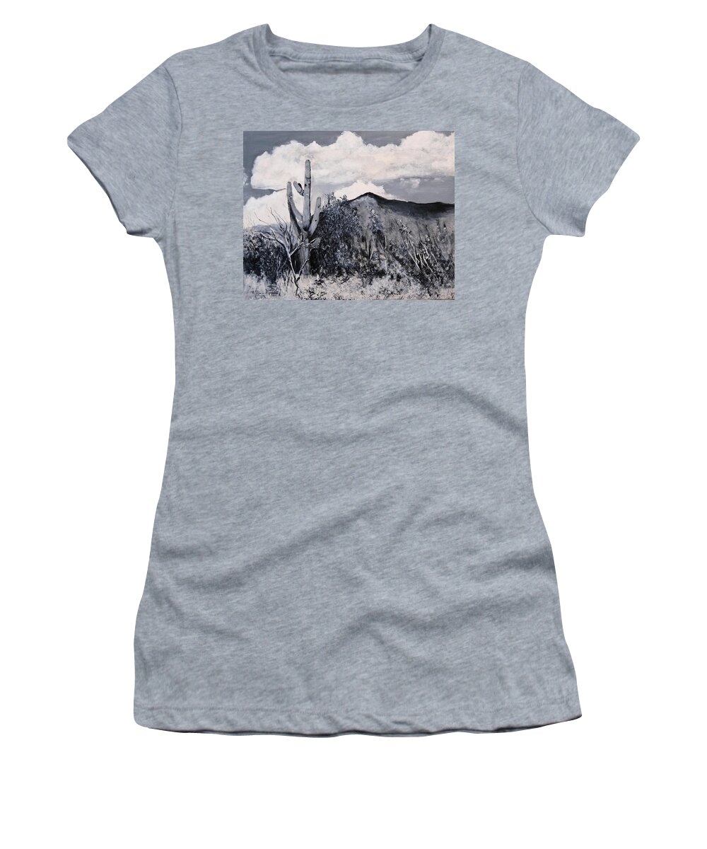 Desert Women's T-Shirt featuring the painting Saguaro Landscape by M Diane Bonaparte