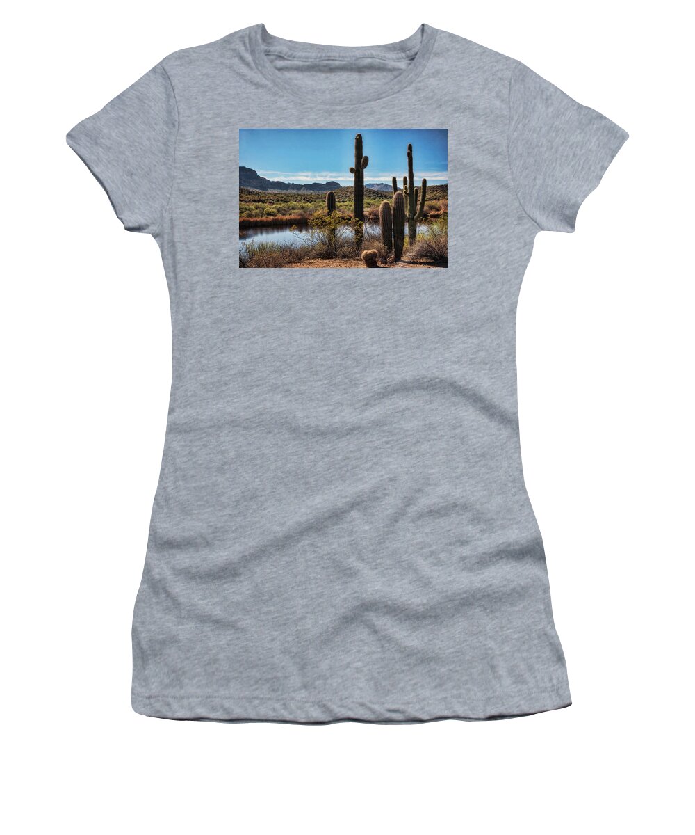 Arizona Women's T-Shirt featuring the photograph Saguaro Riverside by Saija Lehtonen