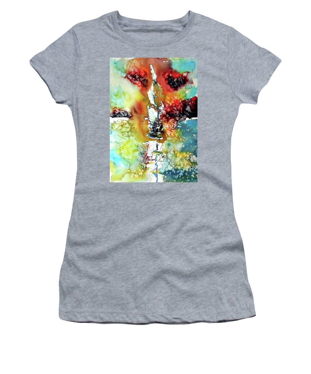 Sailboat Women's T-Shirt featuring the painting Sailboat after storm by Kovacs Anna Brigitta
