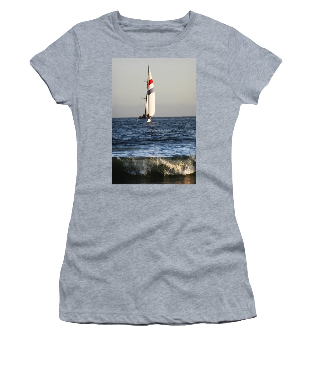 Sail Women's T-Shirt featuring the photograph Sailboat Coming Ashore 1 by Marilyn Hunt