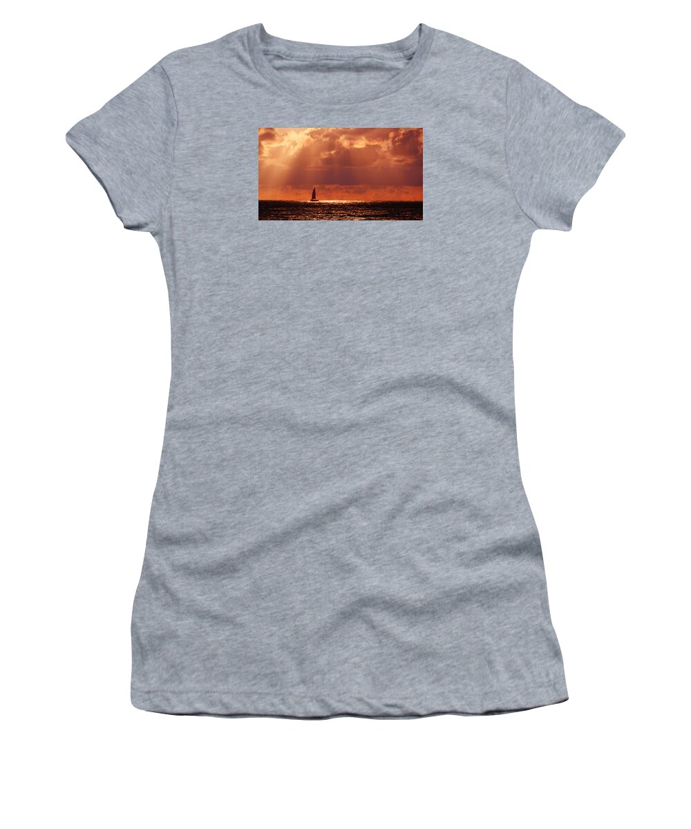 Sail Women's T-Shirt featuring the photograph Sailboat Sun Rays by Lawrence S Richardson Jr