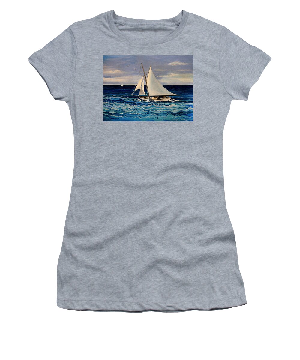 Sailing Women's T-Shirt featuring the painting Sailing With the Waves by Elizabeth Robinette Tyndall