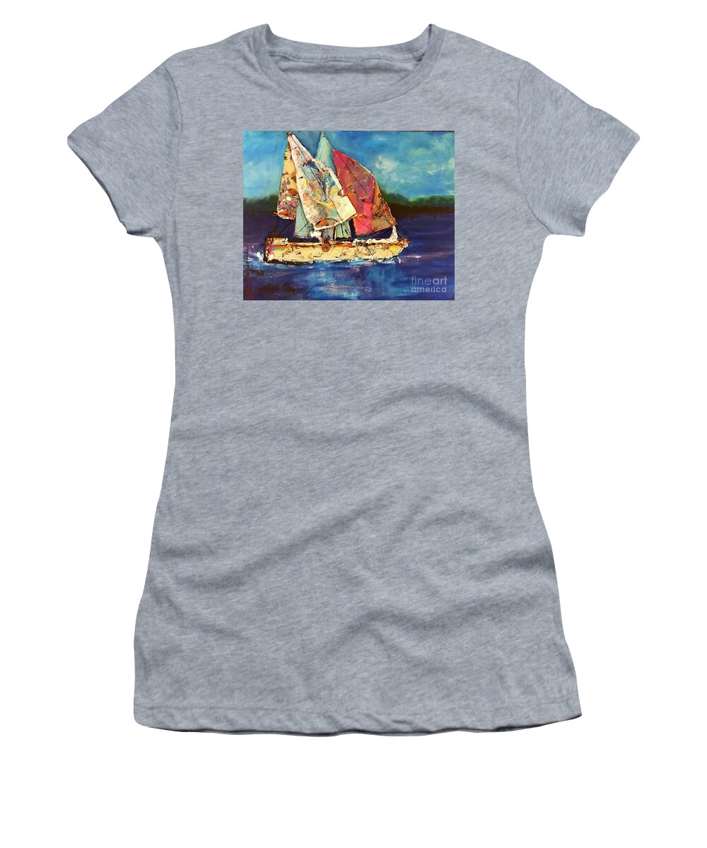 Boating Women's T-Shirt featuring the painting Sails Away by Sherry Harradence