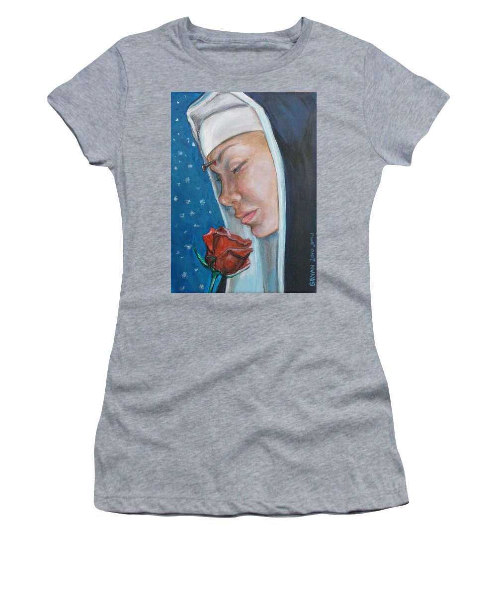 Saint Rita Women's T-Shirt featuring the painting Saint Rita of Cascia by Bryan Bustard