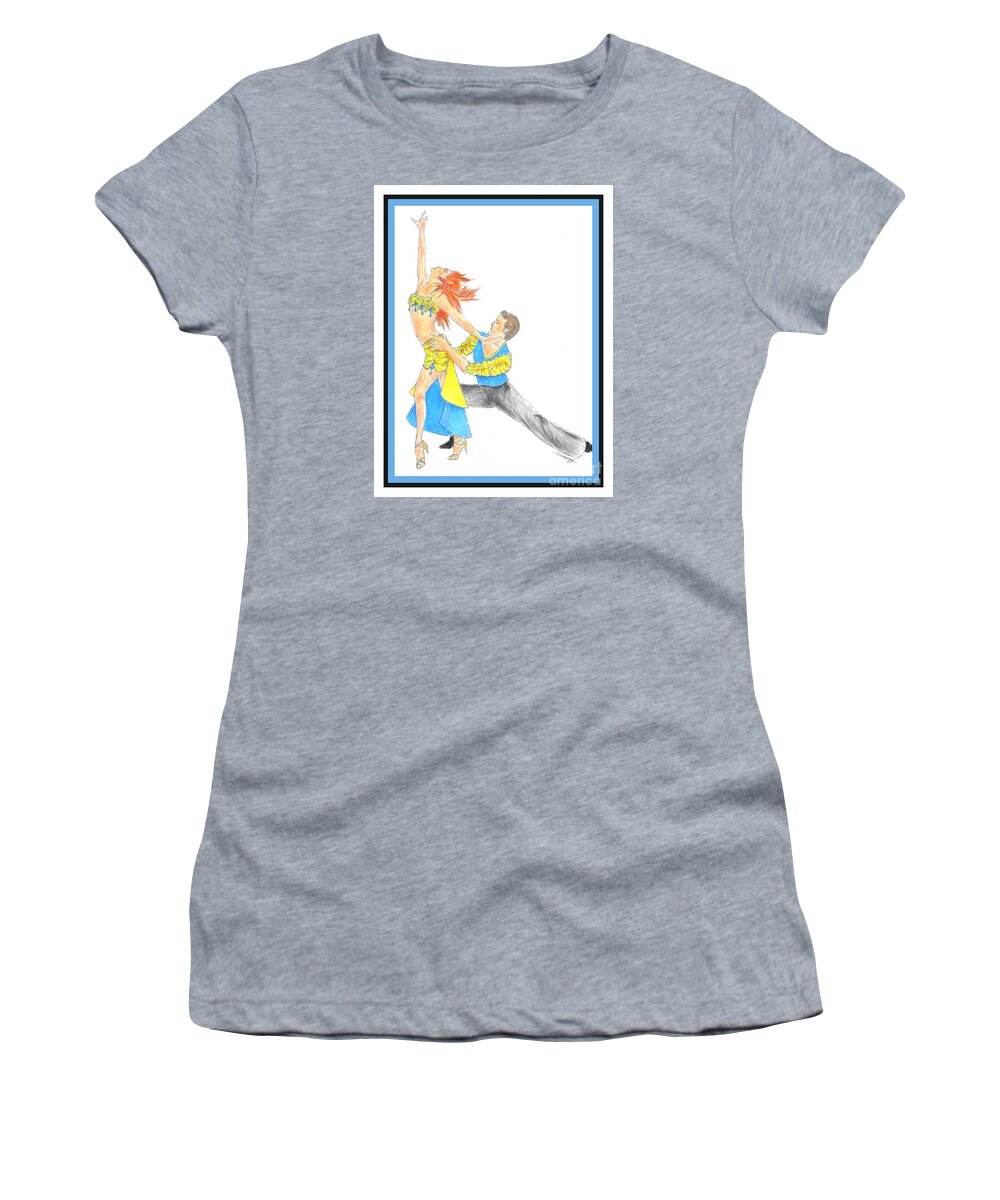 Energy Women's T-Shirt featuring the drawing Samba - Portrait of 2 Samba Dancers by Jayne Somogy