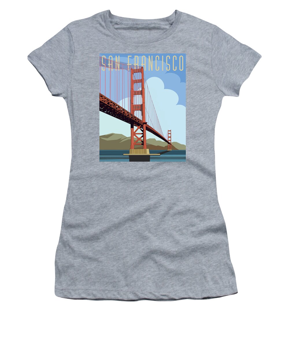 Golden Gate Bridge Women's T-Shirt featuring the digital art San Francisco poster by John Dyess