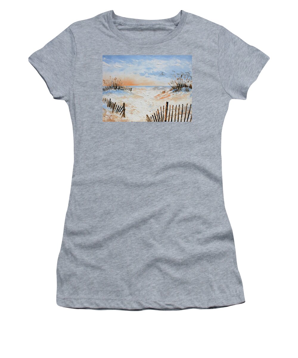 Beach Women's T-Shirt featuring the painting Sand Fences by William Love