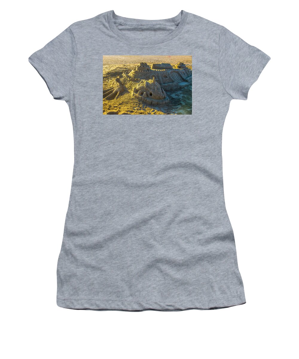Sandcastle Dragon Women's T-Shirt featuring the photograph Sandcastle Dragon by Garry Gay
