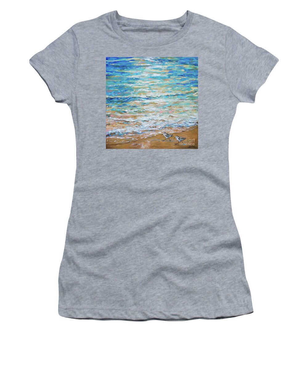 Ocean Women's T-Shirt featuring the painting Sanderlings by Linda Olsen