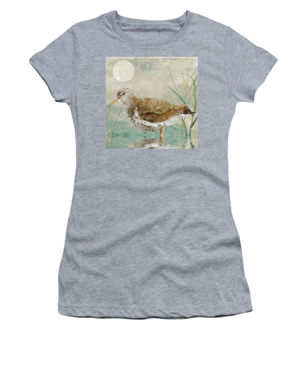 Sandpiper Under The Moon Women's T-Shirt featuring the painting Sandpiper II by Mindy Sommers