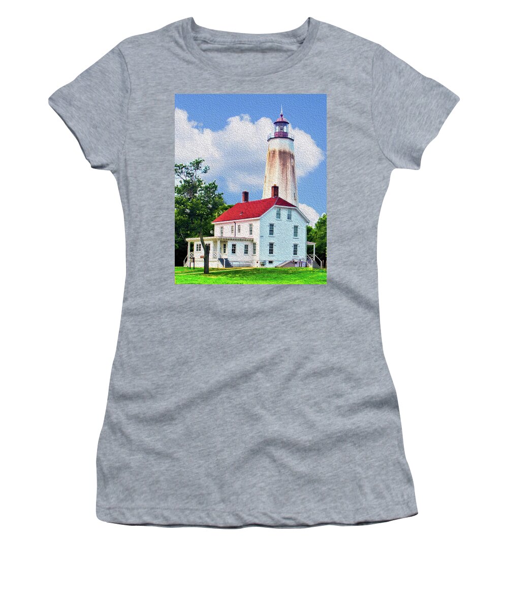 Sandy Hook Lighthouse Women's T-Shirt featuring the mixed media Sandy Hook Light House by M Three Photos