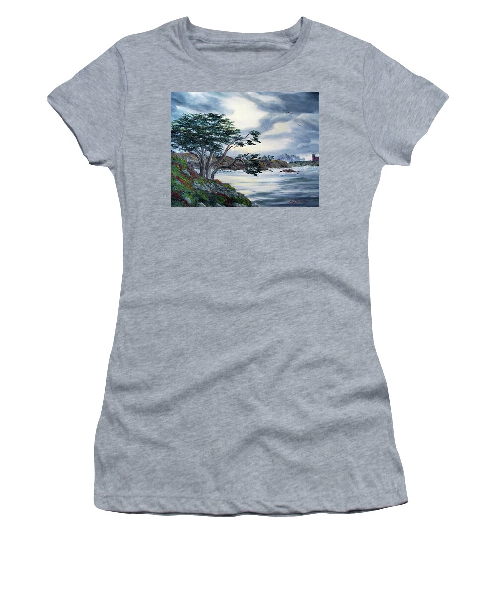 Santa Cruz Women's T-Shirt featuring the painting Santa Cruz Cypress Tree by Laura Iverson