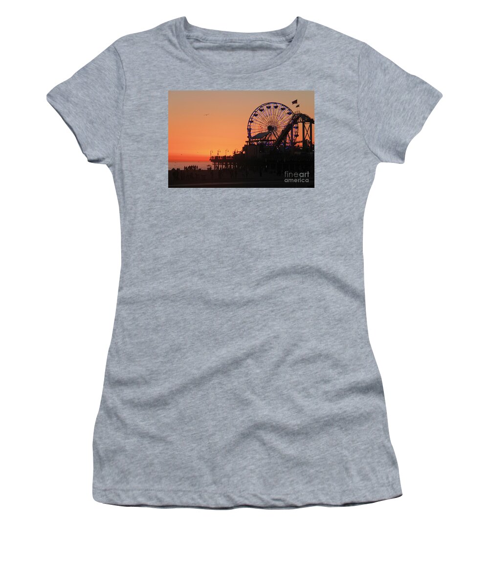 California Women's T-Shirt featuring the photograph Santa Monica Sunset by Suzanne Oesterling