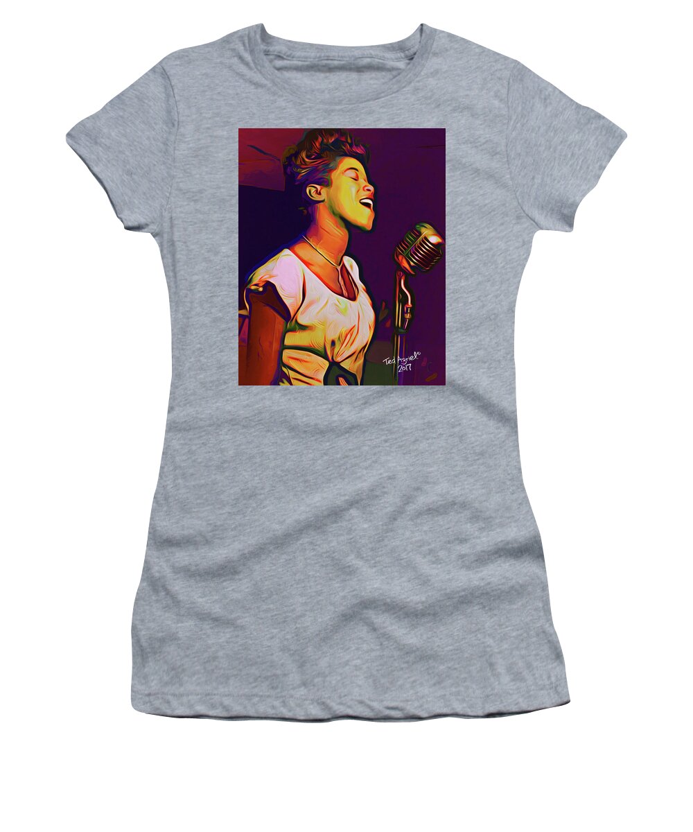 Singer Women's T-Shirt featuring the digital art Sarah Vaughn by Ted Azriel