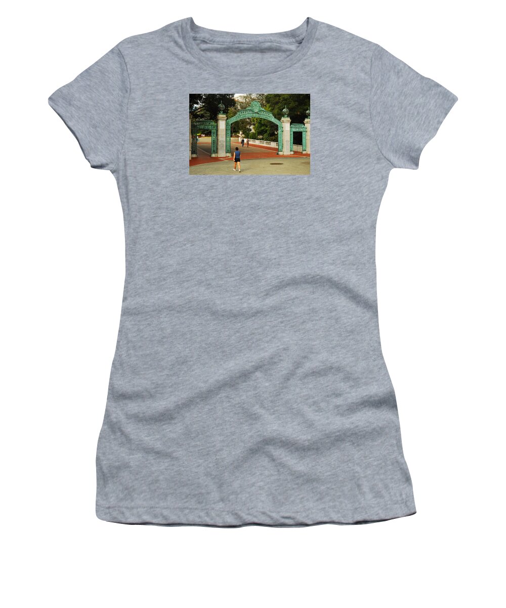 Berkeley Women's T-Shirt featuring the photograph Sather Gate Berkeley by James Kirkikis