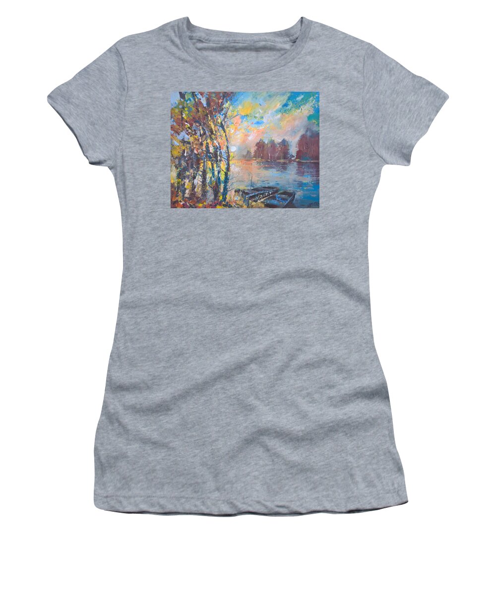 Impression Women's T-Shirt featuring the painting Saturday walk by Lorand Sipos