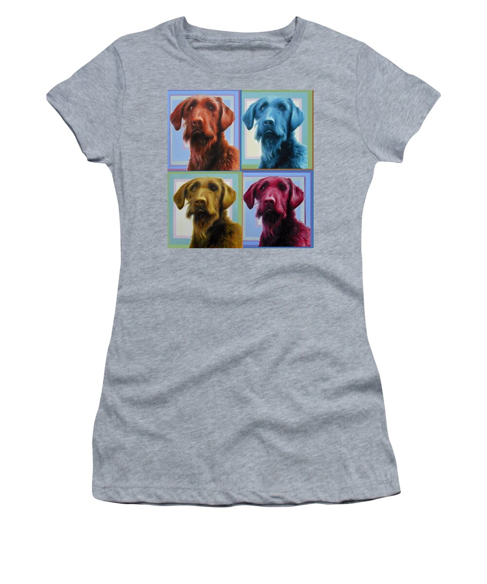 Dog Women's T-Shirt featuring the painting Savannah the Labradoodle by Hans Droog