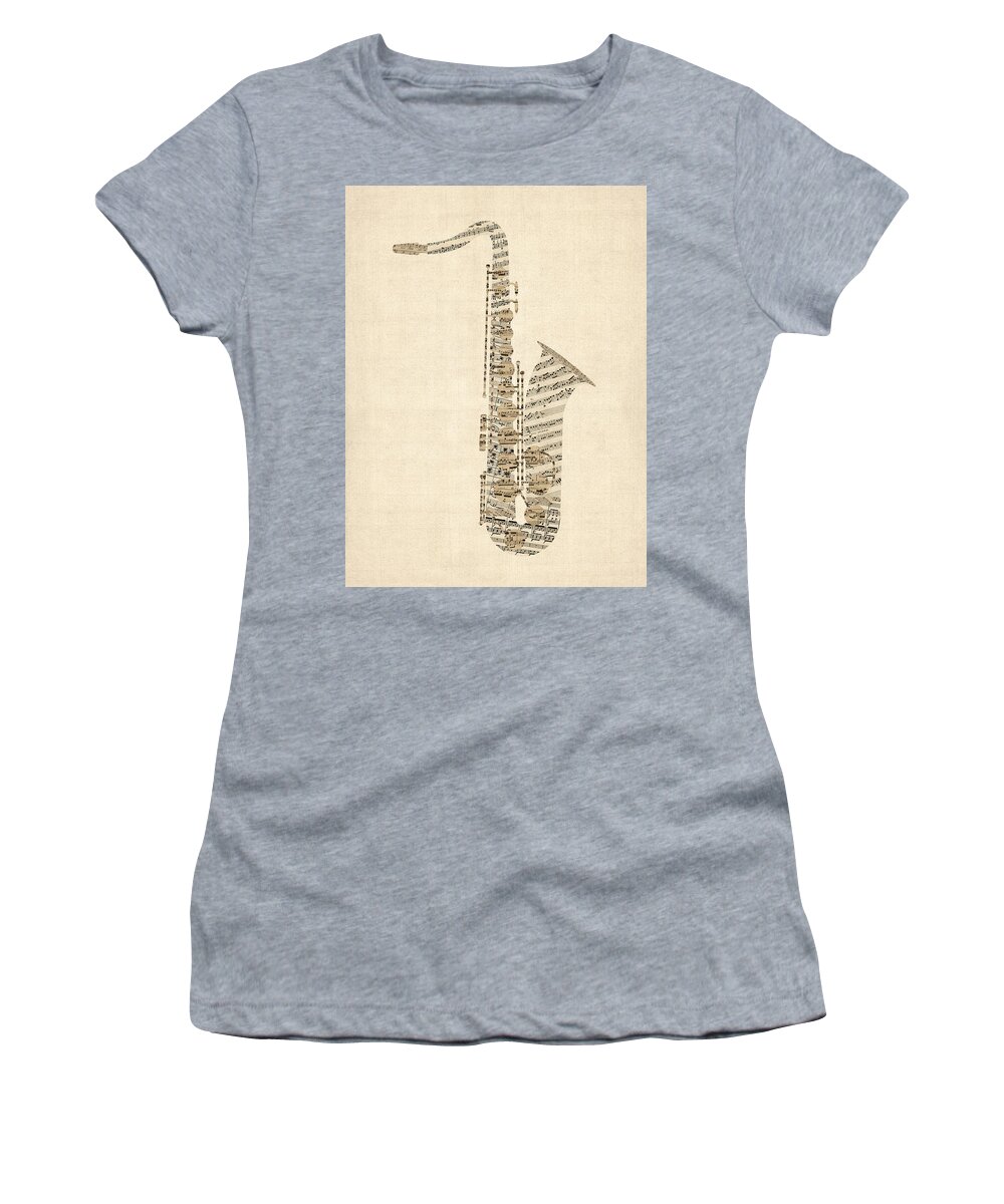 Saxophone Women's T-Shirt featuring the digital art Saxophone Old Sheet Music by Michael Tompsett
