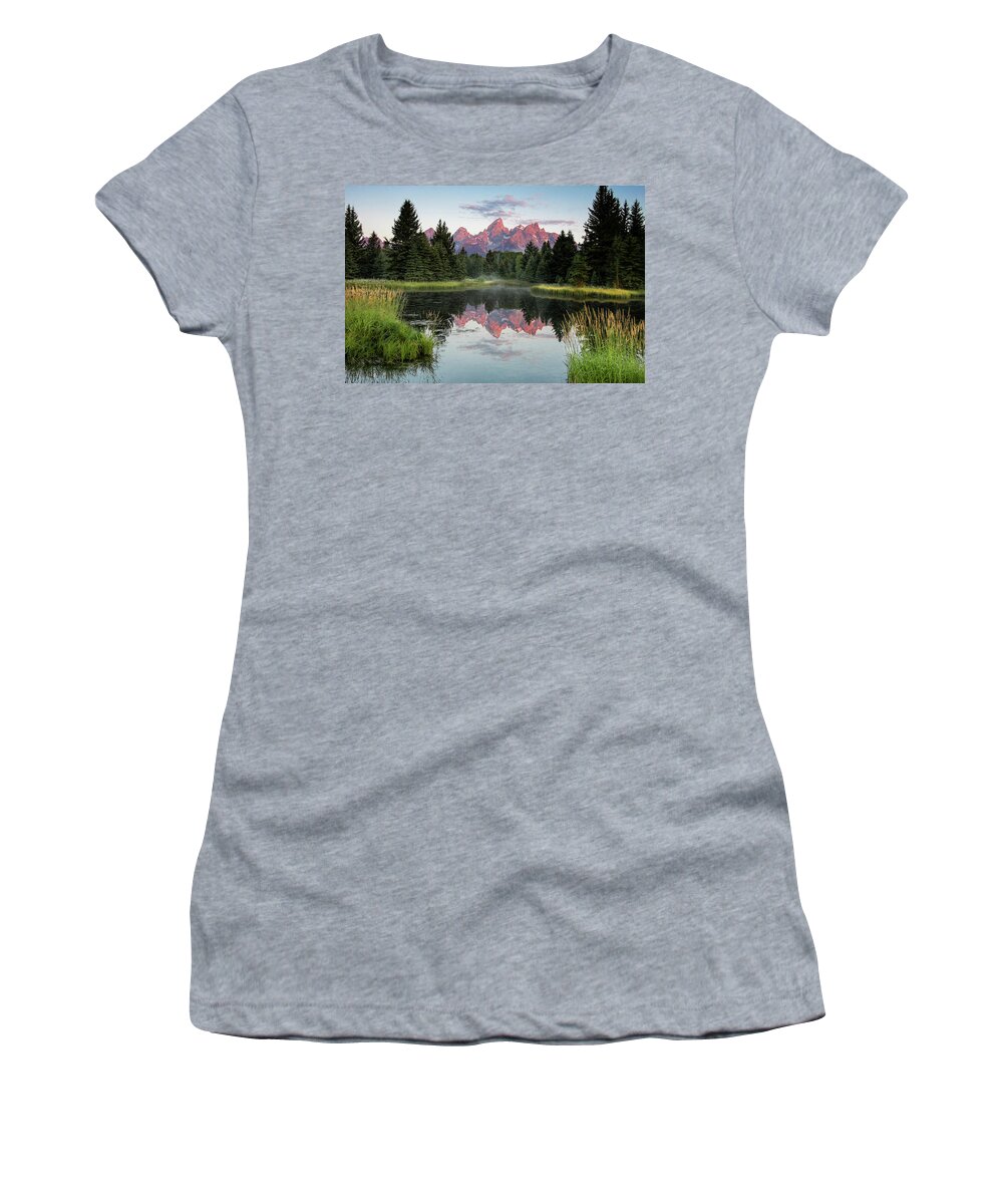 Schwabacher Women's T-Shirt featuring the photograph Schwabacher Landing Sunrise by Ronnie And Frances Howard