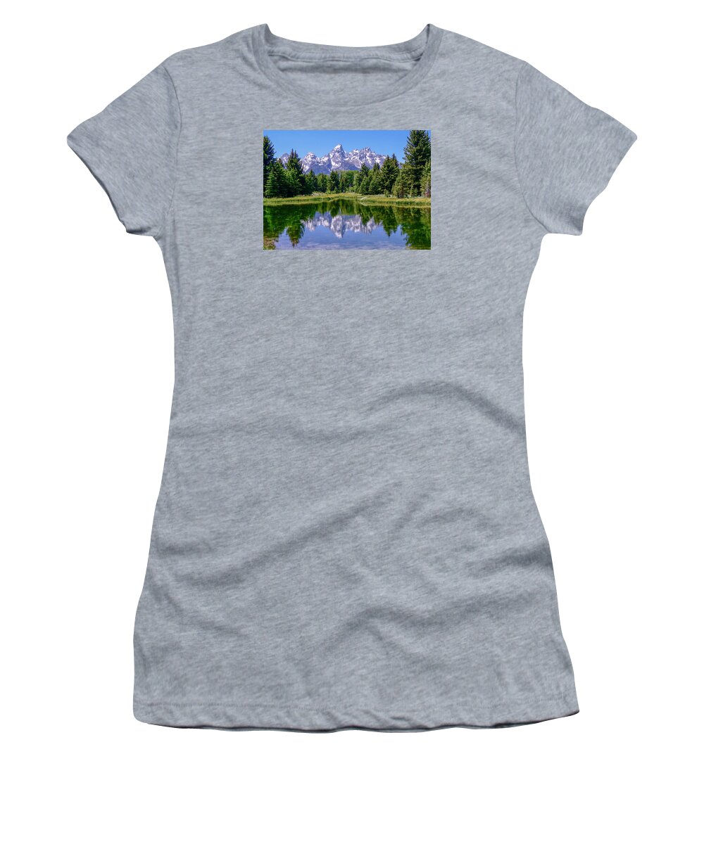 Grand Tetons National Park Women's T-Shirt featuring the photograph Schwabacher's Reflection by Joe Kopp
