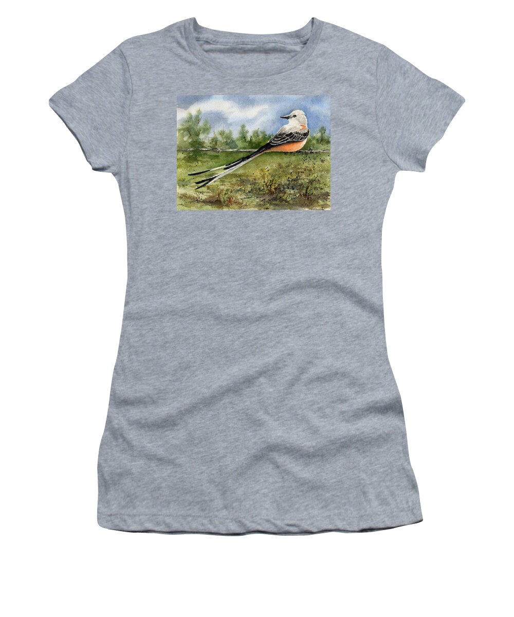 Scissortail Women's T-Shirt featuring the painting Scissor-Tail Flycatcher by Sam Sidders