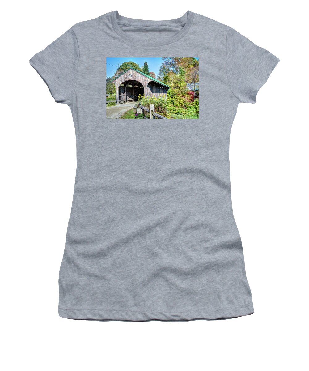 Covered Women's T-Shirt featuring the photograph Church Street Covered Bridge by Deborah Klubertanz