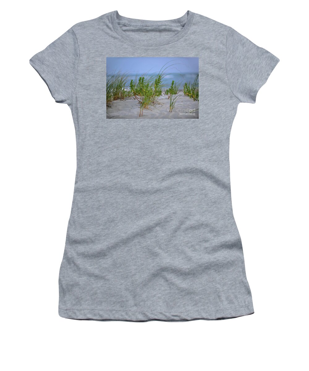 Beach Women's T-Shirt featuring the photograph Sea Grass Blowing in the Wind by Dale Powell