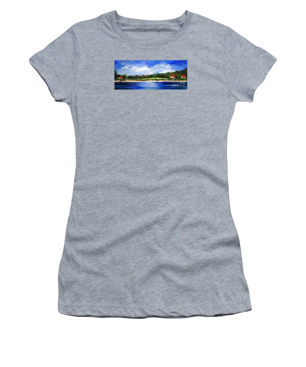 Sea Women's T-Shirt featuring the painting Sea Hill Houses - original sold by Therese Alcorn