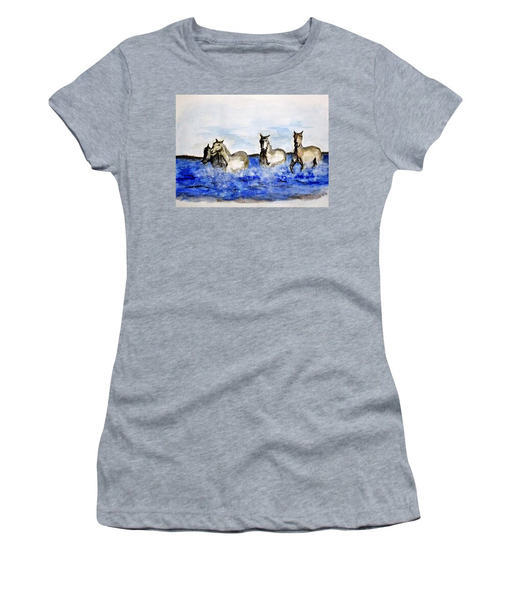 Clyde J. Kell Women's T-Shirt featuring the painting Sea Horses by Clyde J Kell