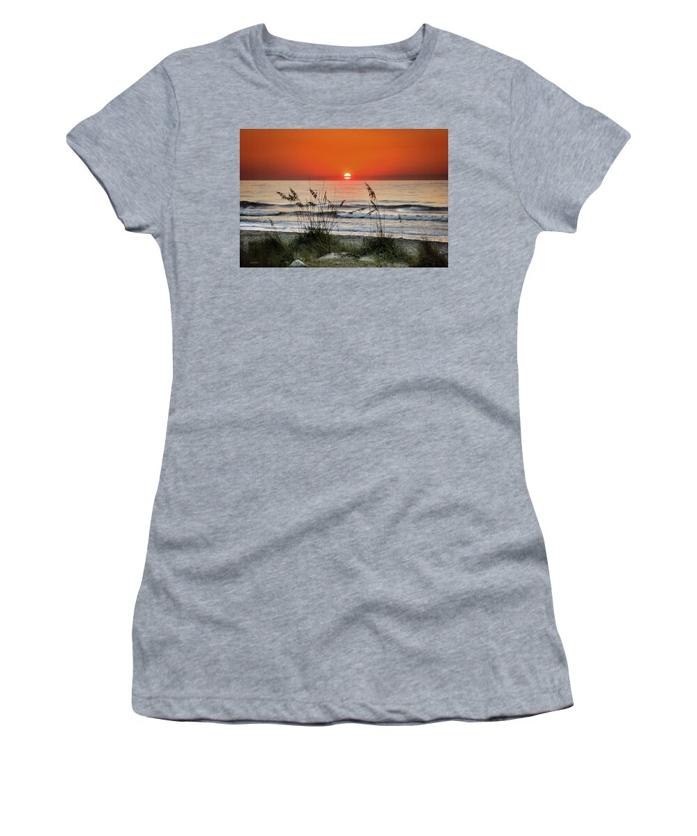  Women's T-Shirt featuring the photograph Sea Oats Sunrise by Phil Mancuso