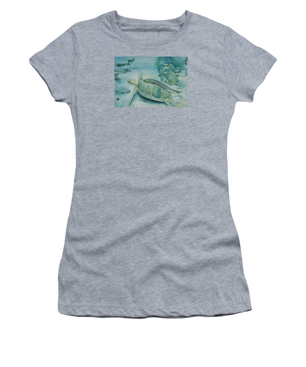 Turtle Women's T-Shirt featuring the painting Sea Turtle and Friend by Mary Benke