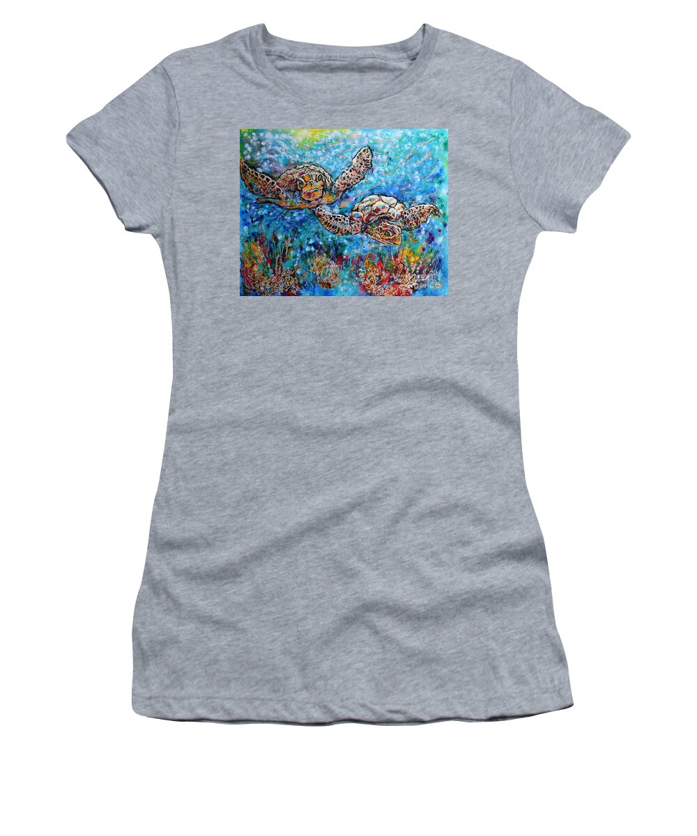Marin Animals Women's T-Shirt featuring the painting Sea Turtles by Jyotika Shroff