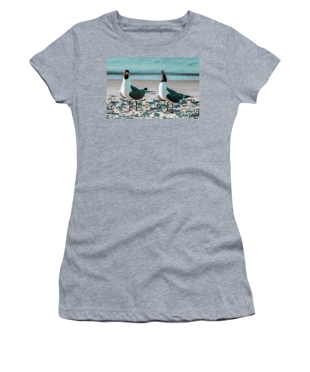 Animals Women's T-Shirt featuring the photograph Seagull Serenade 4954 by Ricardos Creations