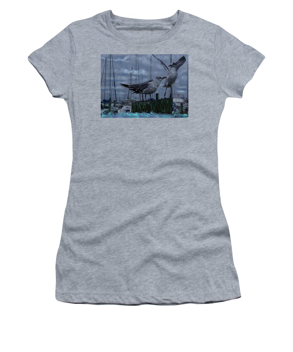 Seagulls Women's T-Shirt featuring the painting Seagulls by Angela Weddle