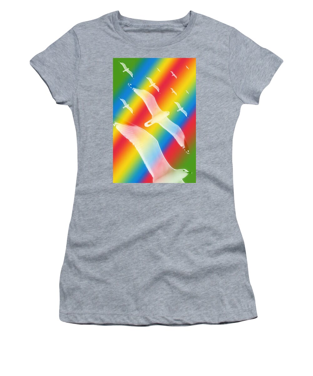 Pattern Women's T-Shirt featuring the photograph Seagulls Dance In Color 3 by Pedro Cardona Llambias
