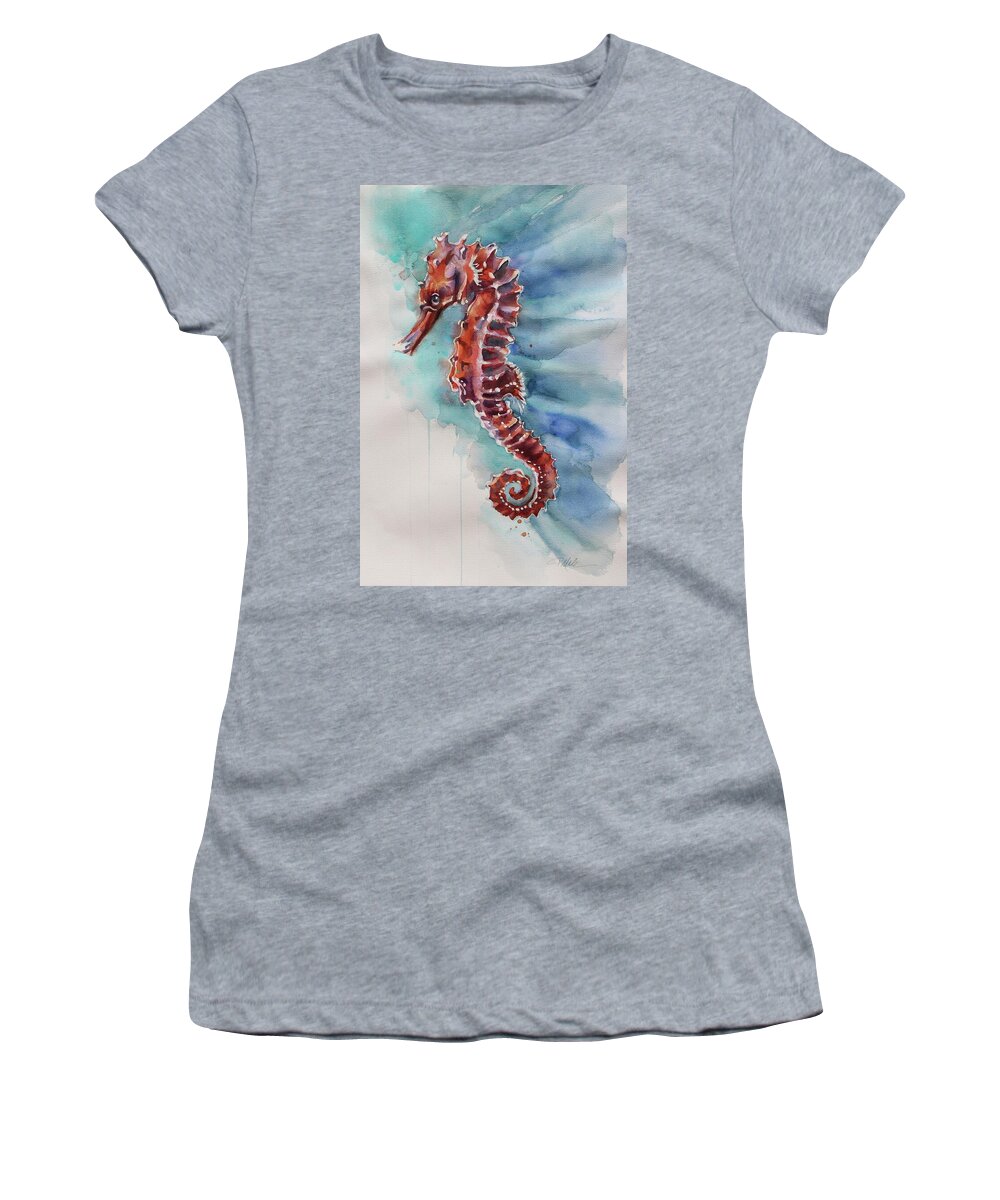 Beach Women's T-Shirt featuring the painting Seahorse 2 by Tracy Male