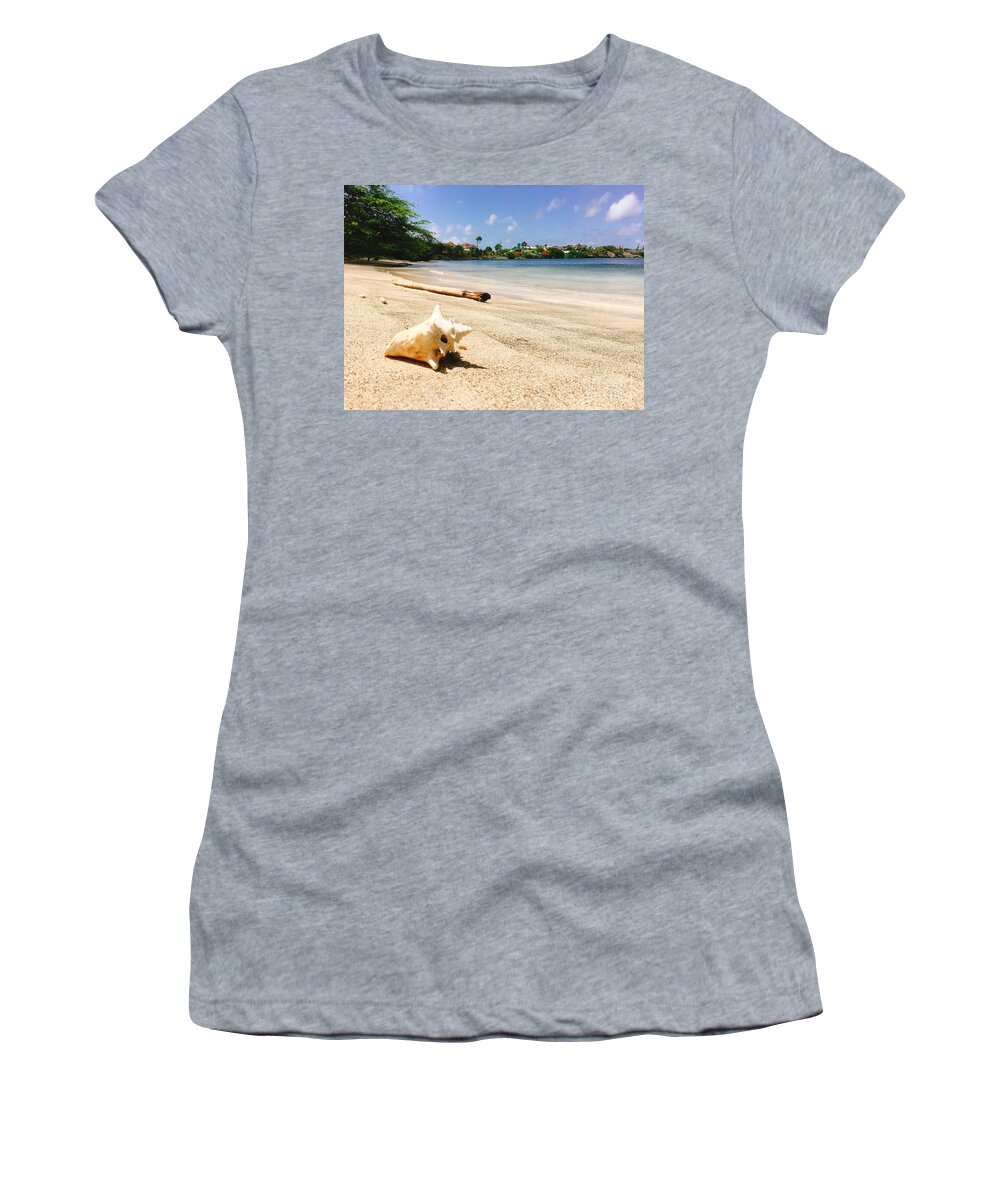 Seashell Women's T-Shirt featuring the photograph Seashell on beach by Laura Forde