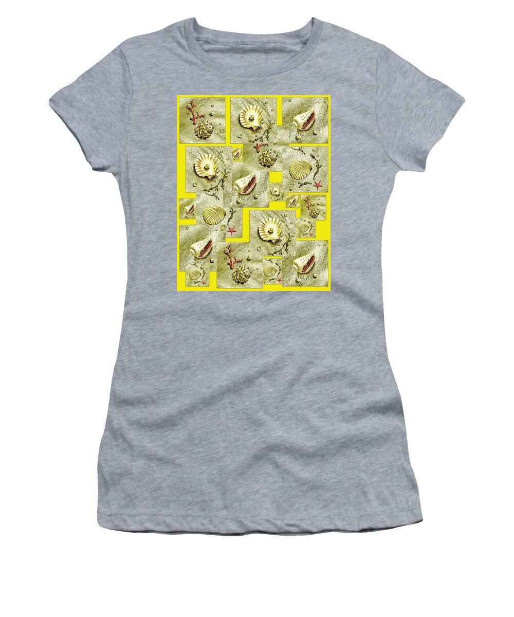 Lemon Yellow Women's T-Shirt featuring the painting Seashells On Lemon Yellow by Irina Sztukowski