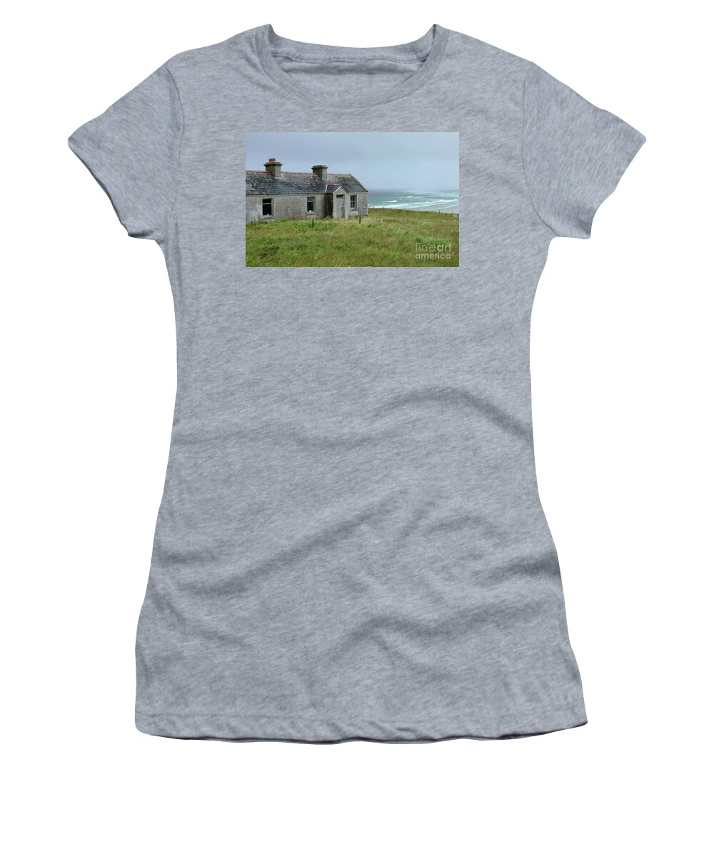 Cottage Ocean Belmullet Wildatlanticway Mayo Ireland Seaside Scenic Photography Prints Canvas Cards Women's T-Shirt featuring the photograph Seaside cottage Belmullet by Peter Skelton