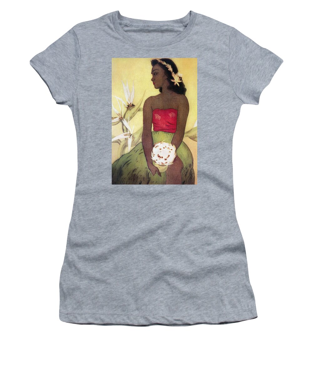 1940 Women's T-Shirt featuring the painting Seated Hula Dancer by Hawaiian Legacy Archives - Printscapes