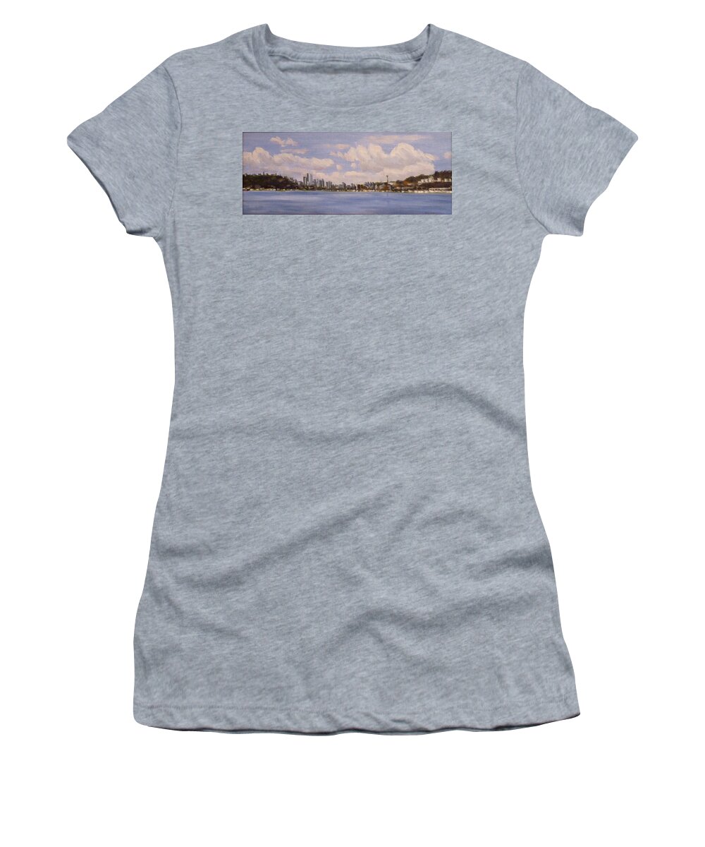 Seattle Women's T-Shirt featuring the painting Seattle Skyline by Stan Chraminski