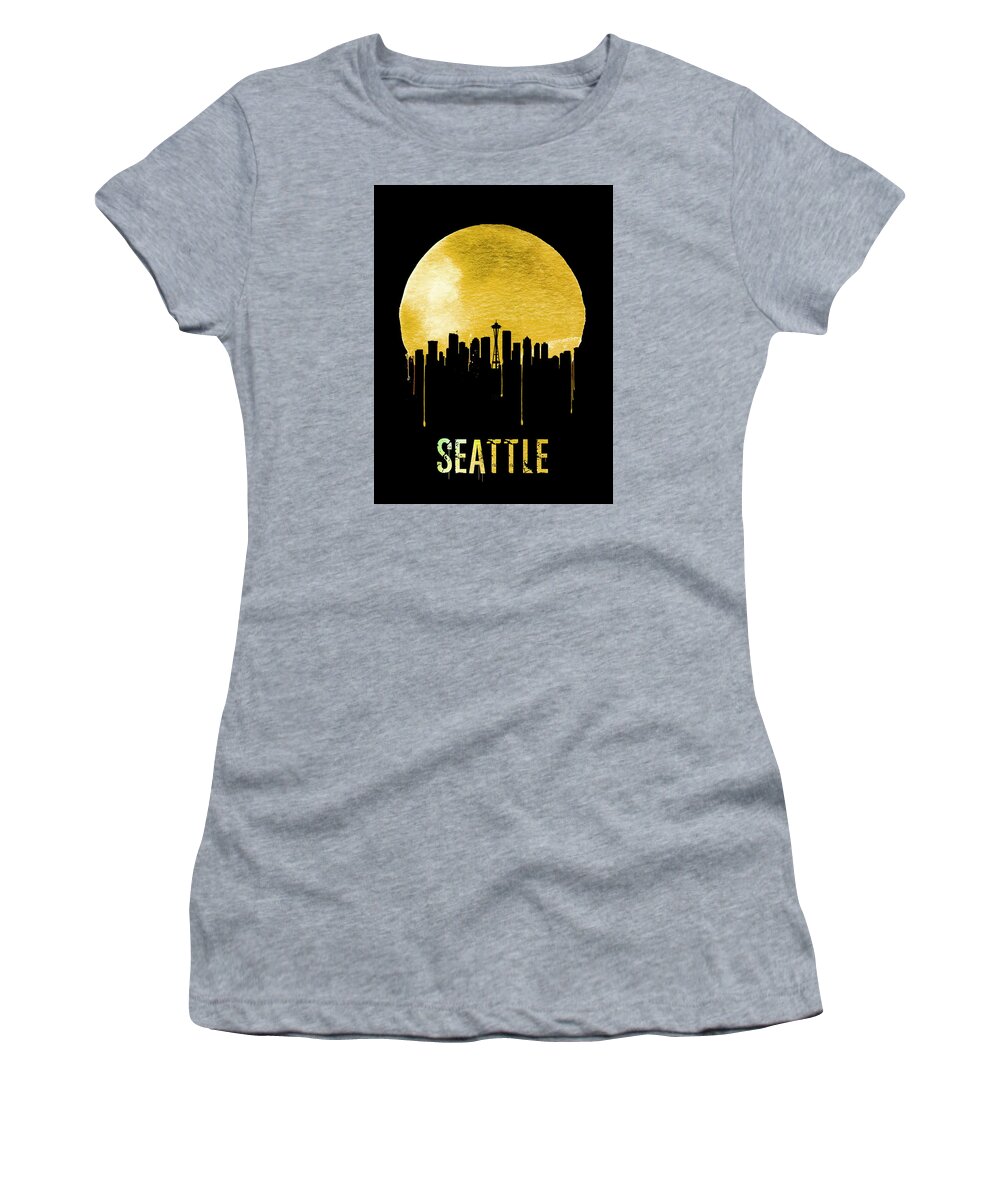 Seattle Women's T-Shirt featuring the painting Seattle Skyline Yellow by Naxart Studio