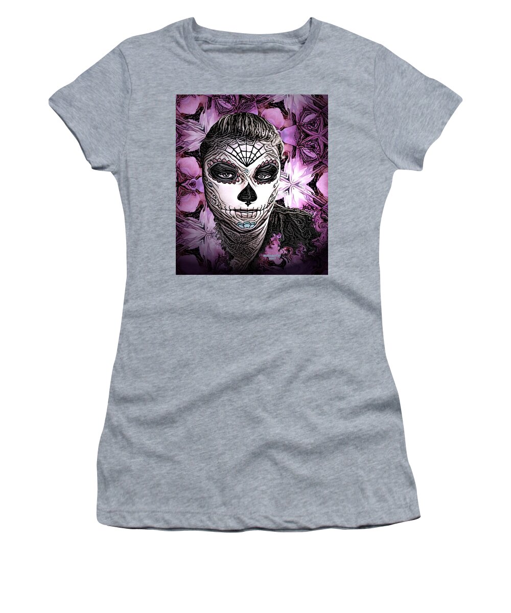 Digital Art Women's T-Shirt featuring the digital art Self Portrait Stranger behind the Mask by Artful Oasis