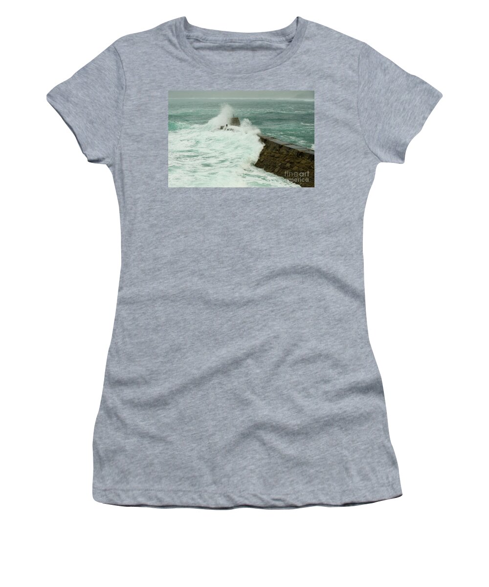 Sennen Women's T-Shirt featuring the photograph Sennen cove breakwater by Steev Stamford