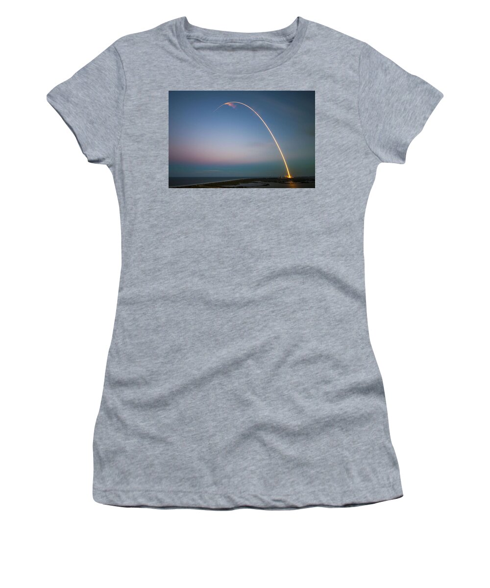 Globe Women's T-Shirt featuring the painting SES-9 launch by Celestial Images