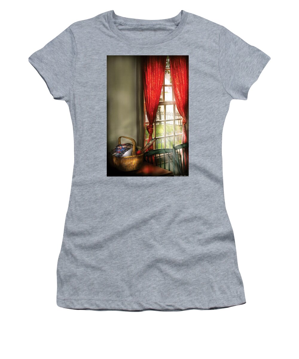 Savad Women's T-Shirt featuring the photograph Sewing - The sewing basket by Mike Savad